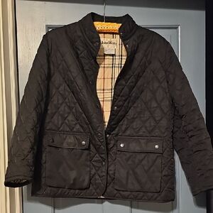 VINTAGE John Weitz Black Quilted Jacket Plaid Inside Large Lightweight Outerwear
